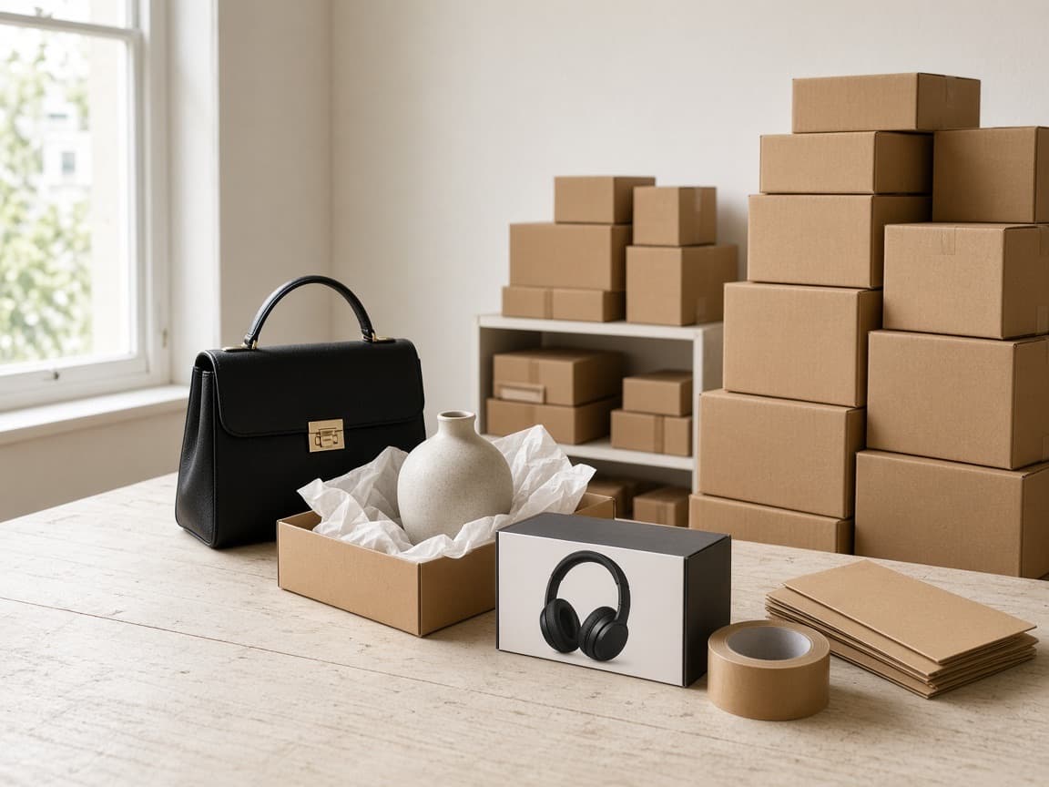 Products packed in kraft boxes, ready for delivery